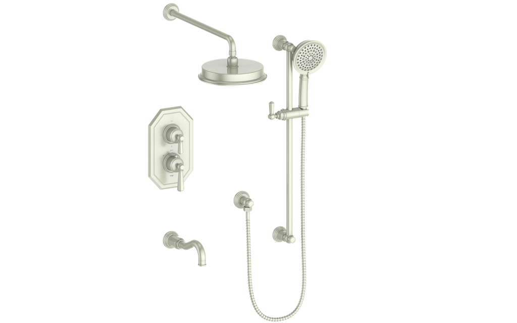 Vogt Carinthia 3-Way Thermostatic Shower System Trim in Brushed Nickel with Octagonal Handle – TM.C22.320.310.BN