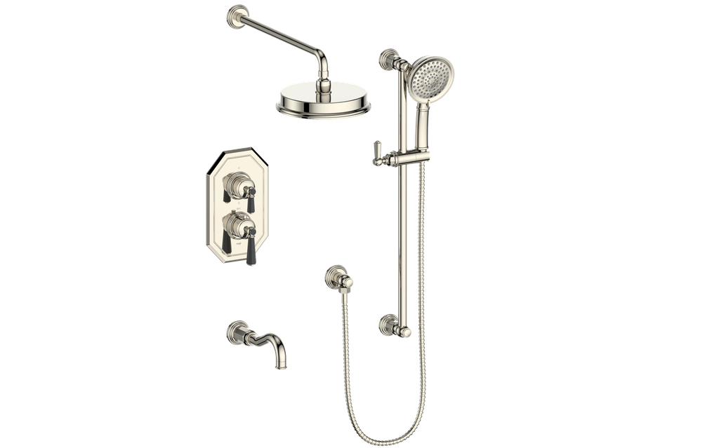 Vogt Carinthia 3-Way Thermostatic Shower System Trim in Polished Nickel & Matte Black with Octagonal Handle – TM.C22.320.310.PB