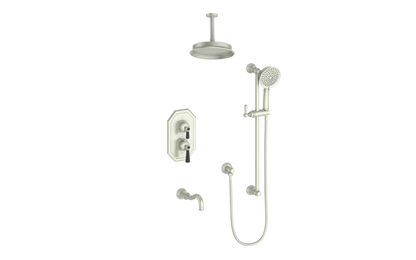 Vogt Carinthia 3-Way Thermostatic Shower System Trim, 6" Ceiling Arm, in Brushed Nickel & Matte Black with Octagonal Handle – TM.C22.320.316.BB