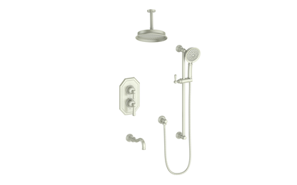 Vogt Carinthia 3-Way Thermostatic Shower System Trim, 6" Ceiling Arm, in Brushed Nickel with Octagonal Handle – TM.C22.320.316.BN