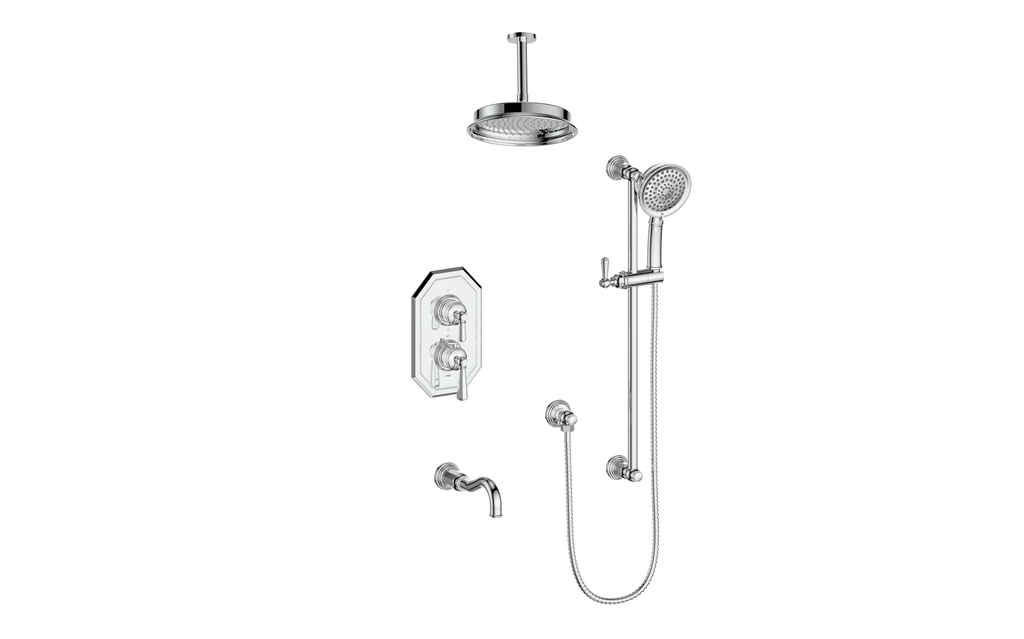 Vogt Carinthia 3-Way Thermostatic Shower System Trim, 6" Ceiling Arm, in Polished Chrome with Octagonal Handle – TM.C22.320.316.CC