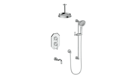 Vogt Carinthia 3-Way Thermostatic Shower System Trim, 6" Ceiling Arm, in Polished Chrome with Octagonal Handle – TM.C22.320.316.CC