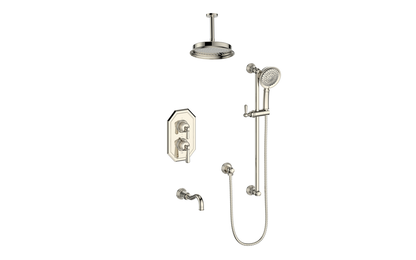 Vogt Carinthia 3-Way Thermostatic Shower System Trim, 6" Ceiling Arm, in Polished Nickel with Octagonal Handle – TM.C22.320.316.PN