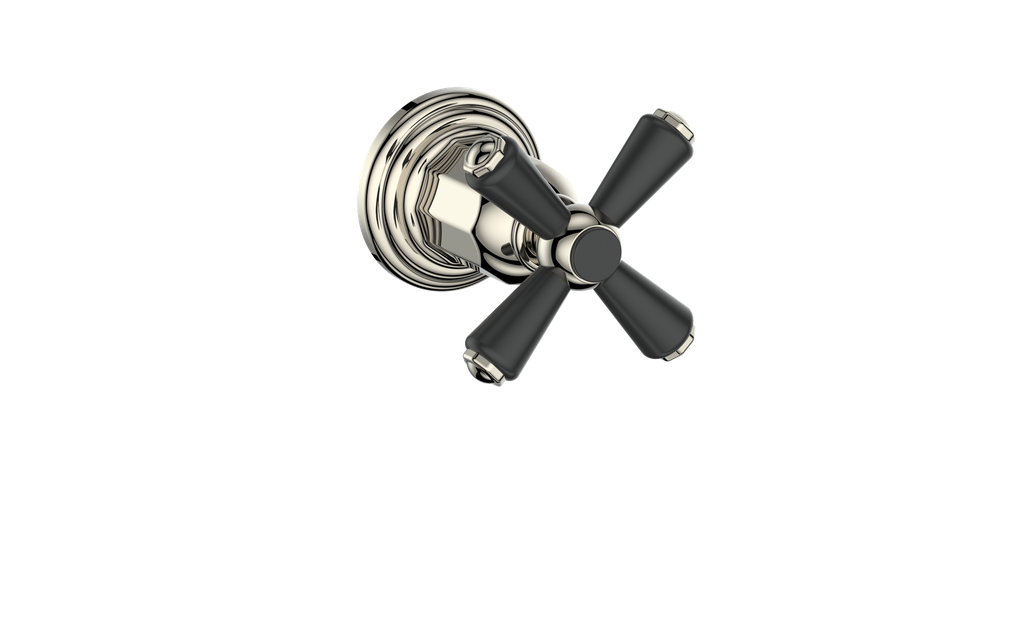 Vogt Carinthia On/Off Volume Control Valve Trim in Polished Nickel & Matte Black with Cross Handle – TM.C3.01.PB