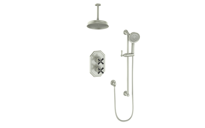 Vogt Carinthia 2-Way Thermostatic Shower System Trim in Brushed Nickel & Matte Black with Cross Handle – TM.C3.220.216.BB