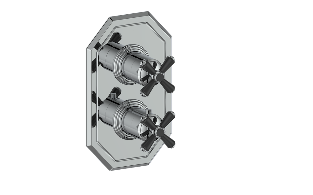 Vogt Carinthia 2-Way Thermostatic Valve Trim in Chrome & Matte Black with Cross Handle – TM.C3.220.CB