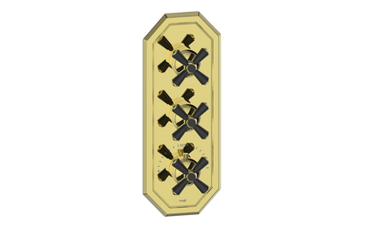 Vogt Carinthia 3/4" High-Flow Thermostatic Valve Trim with 2 Stops in Brushed Gold & Matte Black with Cross Handle – TM.C3.250.BGB