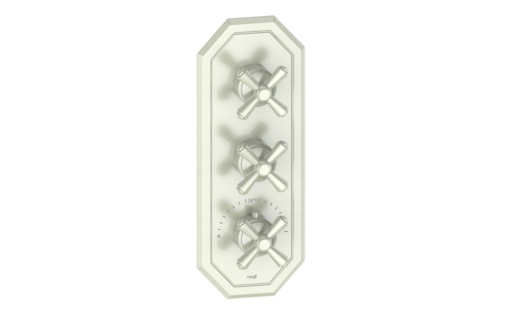 Vogt Carinthia 3/4" High-Flow Thermostatic Valve Trim with 2 Stops in Brushed Nickel with Cross Handle – TM.C3.250.BN