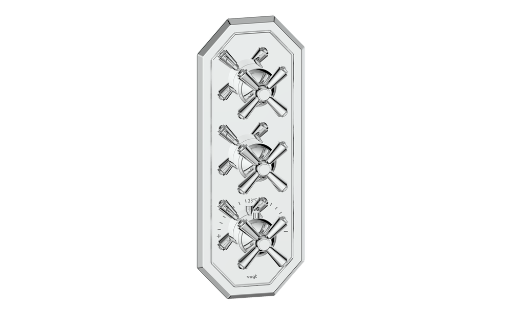 Vogt Carinthia 3/4" High-Flow Thermostatic Valve Trim with 2 Stops in Polished Chrome with Cross Handle – TM.C3.250.CC