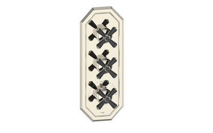 Vogt Carinthia 3/4" High-Flow Thermostatic Valve Trim with 2 Stops in Polished Nickel & Matte Black with Cross Handle – TM.C3.250.PB