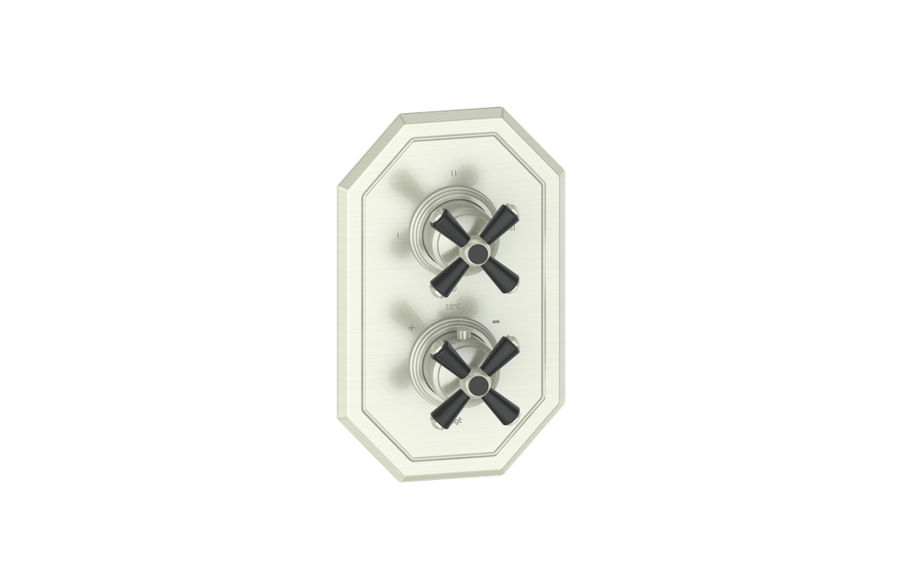Vogt Carinthia 3-Way Thermostatic Valve Trim in Brushed Nickel & Matte Black with Cross Handle – TM.C3.320.BB