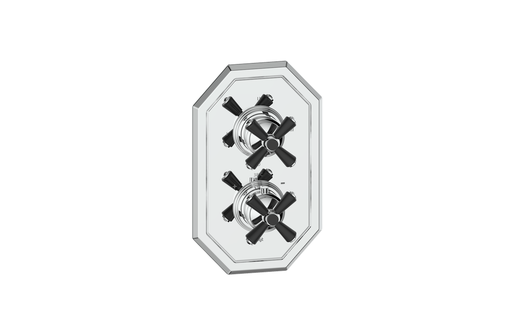Vogt Carinthia 3-Way Thermostatic Valve Trim in Chrome & Matte Black with Cross Handle – TM.C3.320.CB