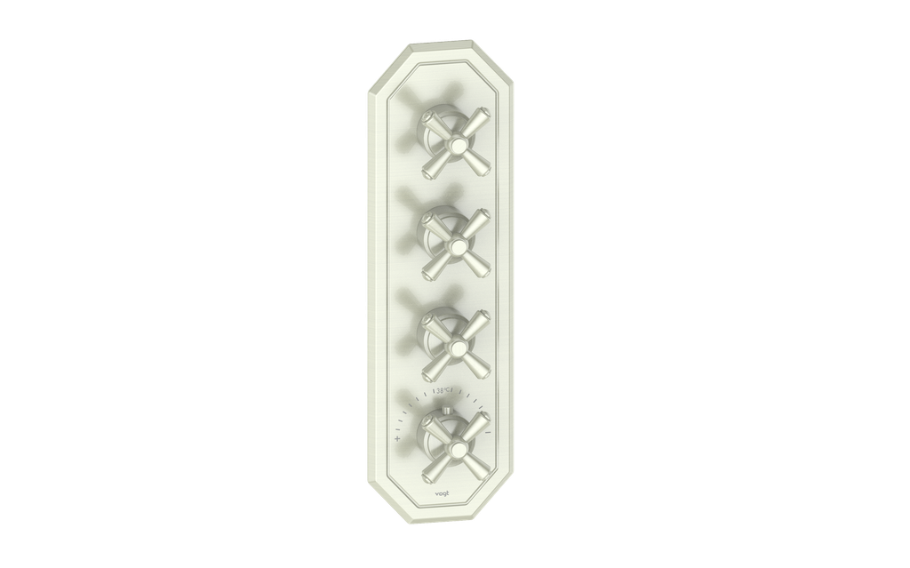 Vogt Carinthia 3/4" High-Flow Thermostatic Valve Trim with 3 Stops in Brushed Nickel with Cross Handle – TM.C3.350.BN