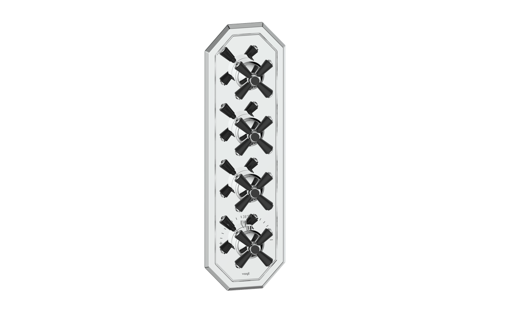 Vogt Carinthia 3/4" High-Flow Thermostatic Valve Trim with 3 Stops in Chrome & Matte Black with Cross Handle – TM.C3.350.CB