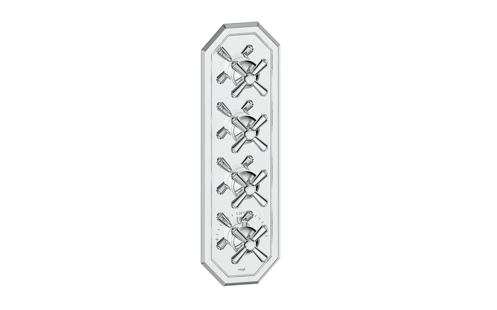 Vogt Carinthia 3/4" High-Flow Thermostatic Valve Trim with 3 Stops in Polished Chrome with Cross Handle – TM.C3.350.CC