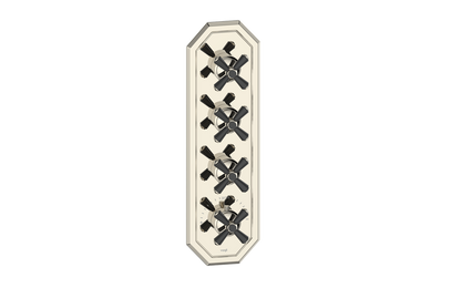 Vogt Carinthia 3/4" High-Flow Thermostatic Valve Trim with 3 Stops in Polished Nickel & Matte Black with Cross Handle – TM.C3.350.PB
