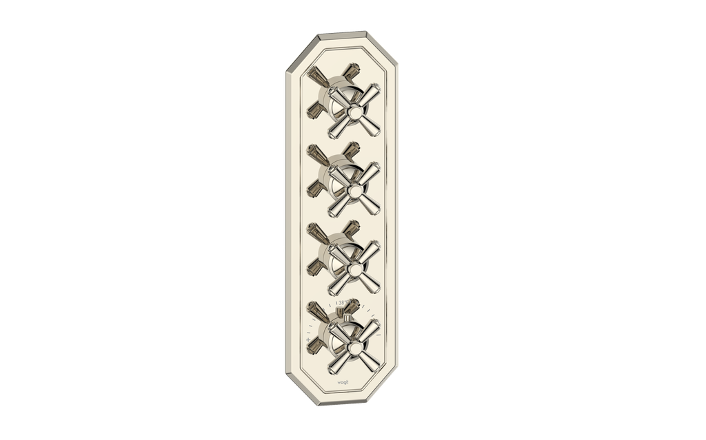 Vogt Carinthia 3/4" High-Flow Thermostatic Valve Trim with 3 Stops in Polished Nickel with Cross Handle – TM.C3.350.PN