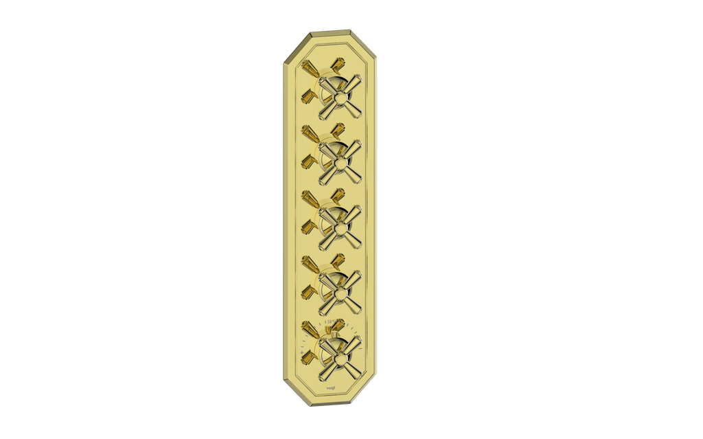 Vogt Carinthia 3/4" High-Flow Thermostatic Valve Trim with 4 Stops in Brushed Gold with Cross Handle – TM.C3.450.BG