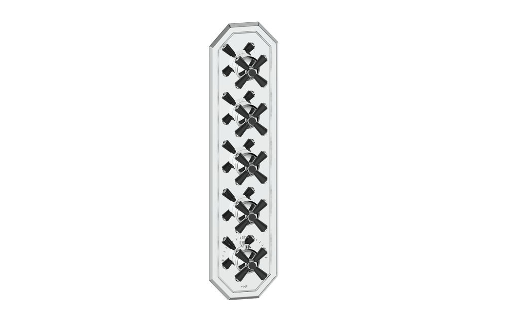 Vogt Carinthia 3/4" High-Flow Thermostatic Valve Trim with 4 Stops in Chrome & Matte Black with Cross Handle – TM.C3.450.CB