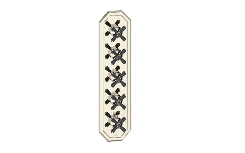 Vogt Carinthia 3/4" High-Flow Thermostatic Valve Trim with 4 Stops in Polished Nickel & Matte Black with Cross Handle – TM.C3.450.PB