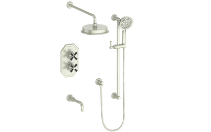 Vogt Carinthia 3-Way Thermostatic Shower System Trim in Brushed Nickel & Matte Black with Cross Handle – TM.C31.320.310.BB