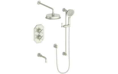 Vogt Carinthia 3-Way Thermostatic Shower System Trim in Brushed Nickel with Cross Handle – TM.C31.320.310.BN