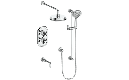 Vogt Carinthia 3-Way Thermostatic Shower System Trim in Chrome & Matte Black with Cross Handle – TM.C31.320.310.CB