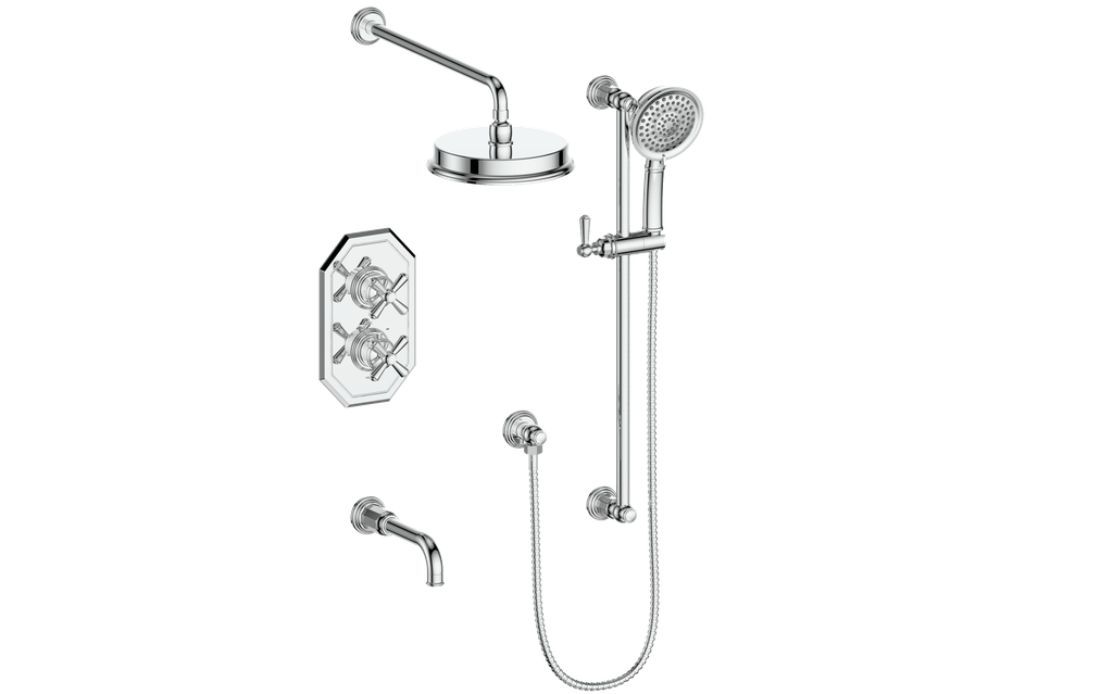 Vogt Carinthia 3-Way Thermostatic Shower System Trim in Polished Chrome with Cross Handle – TM.C31.320.310.CC