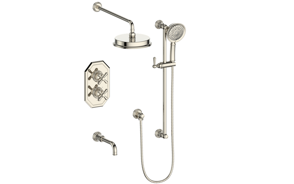 Vogt Carinthia 3-Way Thermostatic Shower System Trim in Polished Nickel with Cross Handle – TM.C31.320.310.PN