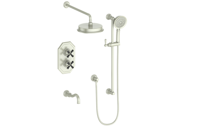 Vogt Carinthia 3-Way Thermostatic Shower System Trim in Brushed Nickel & Matte Black with Cross Handle – TM.C32.320.310.BB