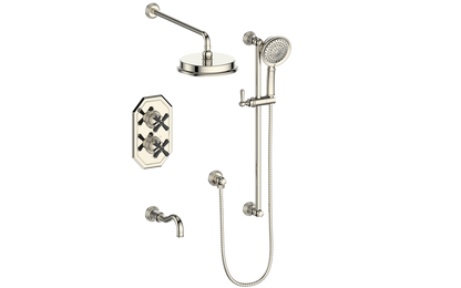 Vogt Carinthia 3-Way Thermostatic Shower System Trim in Polished Nickel & Matte Black with Cross Handle – TM.C32.320.310.PB