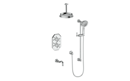 Vogt Carinthia 3-Way Thermostatic Shower System Trim, 6" Ceiling Arm, in Polished Chrome with Cross Handle – TM.C32.320.316.CC