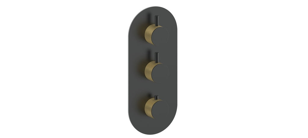 Vogt Drava Trim for 3/4" High-Flow Thermostatic Valve with 2 Volume Controls in Brushed Gold / Matte Black - TM.DA.250.BGB