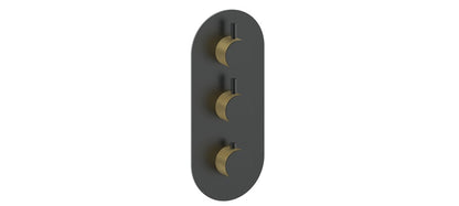 Vogt Drava Trim for 3/4" High-Flow Thermostatic Valve with 2 Volume Controls in Brushed Gold / Matte Black - TM.DA.250.BGB