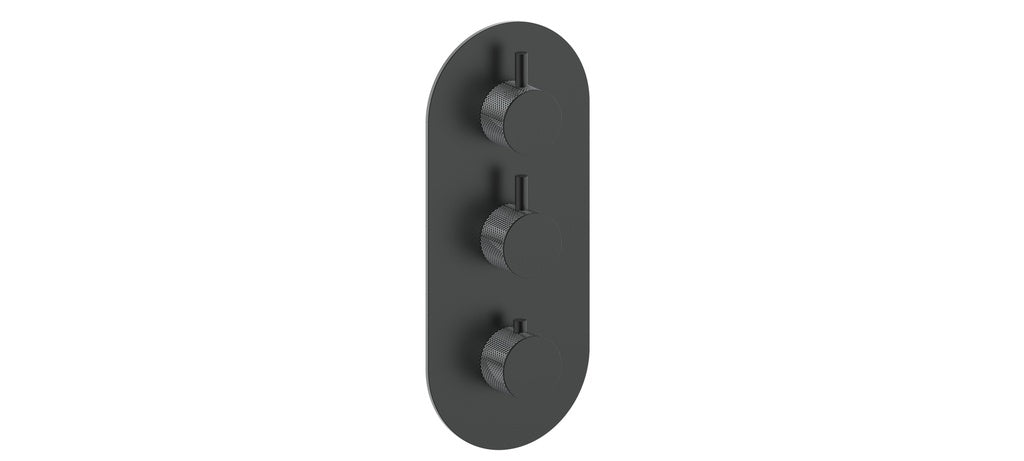 Vogt Drava Trim for 3/4" High-Flow Thermostatic Valve with 2 Volume Controls in Chrome / Matte Black - TM.DA.250.CB