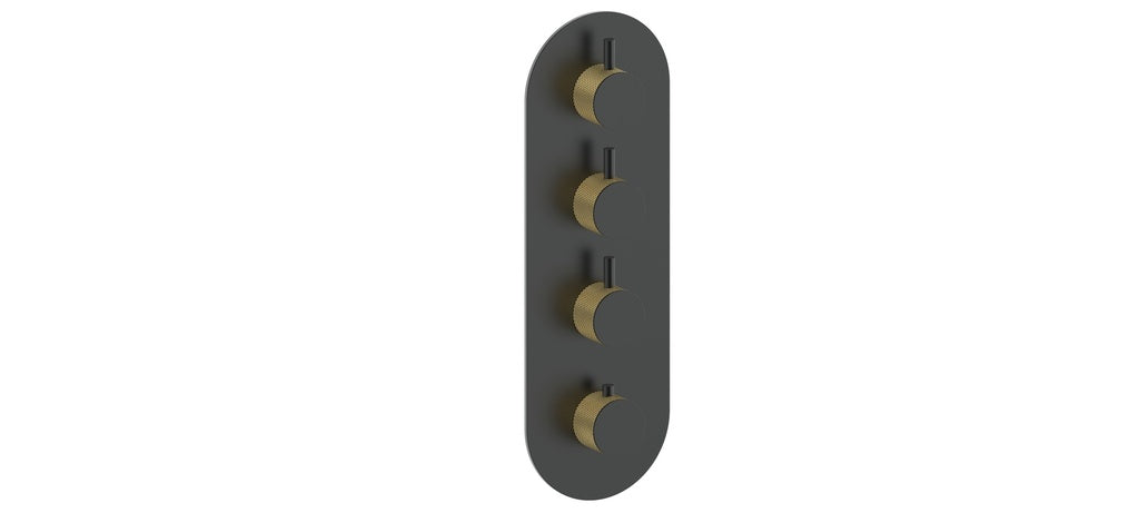Vogt Drava Trim for 3/4" High-Flow Thermostatic Valve with 3 Volume Controls in Brushed Gold / Matte Black - TM.DA.350.BGB