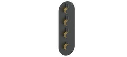 Vogt Drava Trim for 3/4" High-Flow Thermostatic Valve with 3 Volume Controls in Brushed Gold / Matte Black - TM.DA.350.BGB