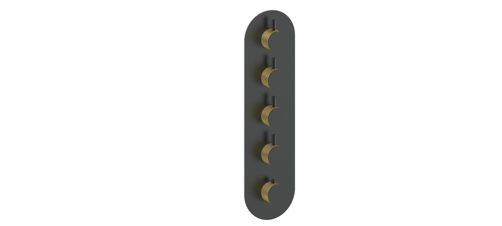 Vogt Drava Trim for 3/4" High-Flow Thermostatic Valve with 4 Volume Controls in Brushed Gold / Matte Black - TM.DA.450.BGB