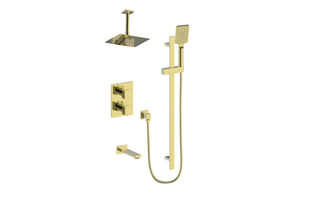 Vogt Kapfenberg 3-Way Thermostatic Shower Kit Trim with 6-inch Ceiling Arm TM.KG.320.316 in Brushed Gold