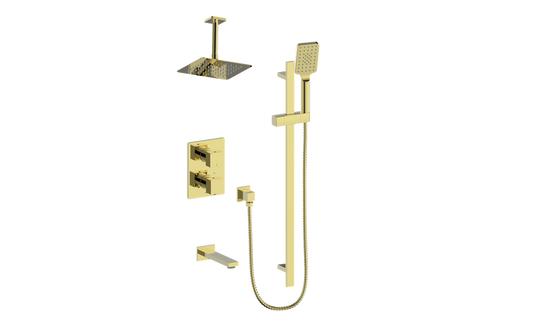 Vogt Kapfenberg 3-Way Thermostatic Shower Kit Trim with 6-inch Ceiling Arm TM.KG.320.316 in Brushed Gold