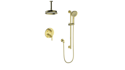 Vogt Zehn 2-Way Thermostatic Shower System Trim with 6" Ceiling Arm in Brushed Gold – TM.Z1.220.216.BG