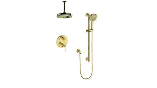 Vogt Zehn 2-Way Thermostatic Shower System Trim with 6" Ceiling Arm in Brushed Gold – TM.Z1.220.216.BG