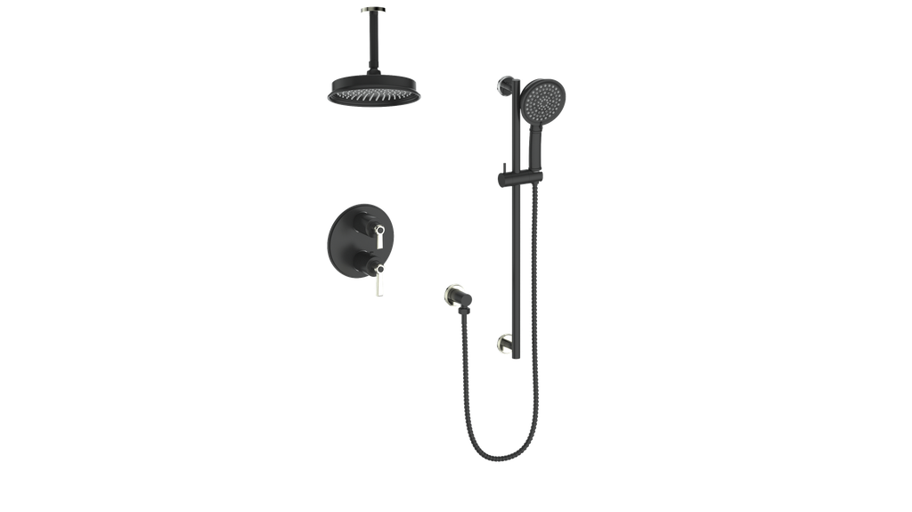 Vogt Zehn 2-Way Thermostatic Shower System Trim with 6" Ceiling Arm in Polished Nickel & Matte Black – TM.Z1.220.216.PB