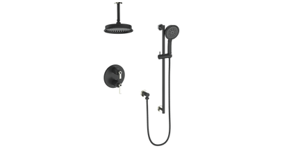 Vogt Zehn 2-Way Thermostatic Shower System Trim with 6" Ceiling Arm in Polished Nickel & Matte Black – TM.Z1.220.216.PB