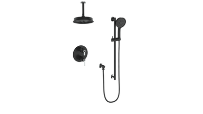 Vogt Zehn 2-Way Thermostatic Shower System Trim with 6" Ceiling Arm in Stainless Steel & Matte Black – TM.Z1.220.216.SB