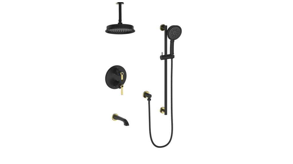 Vogt Zehn Trim for 3-Way Thermostatic Shower System with 6" Ceiling Arm, Lever Handle - Brushed Gold / Matte Black (TM.Z1.320.316.BGB)