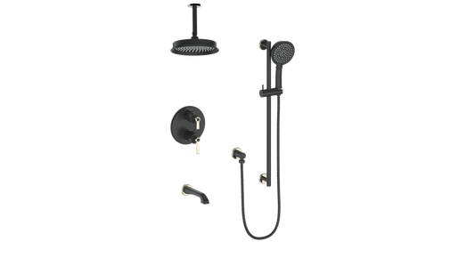 Vogt Zehn Trim for 3-Way Thermostatic Shower System with 6" Ceiling Arm, Lever Handle - Polished Nickel / Matte Black (TM.Z1.320.316.PB)