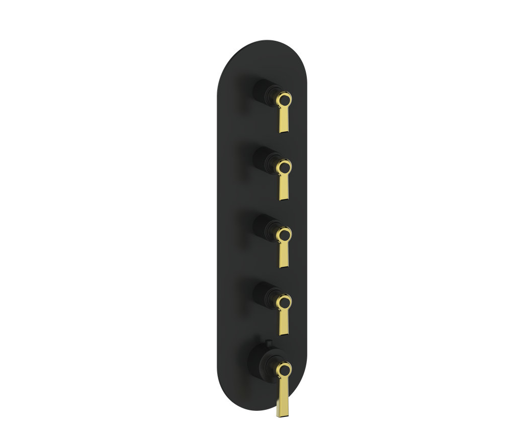 Vogt Zehn Trim for 3/4" High-Flow Thermostatic Valve with 4 Stops, Lever Handle - Brushed Gold / Matte Black (TM.Z1.450.BGB)