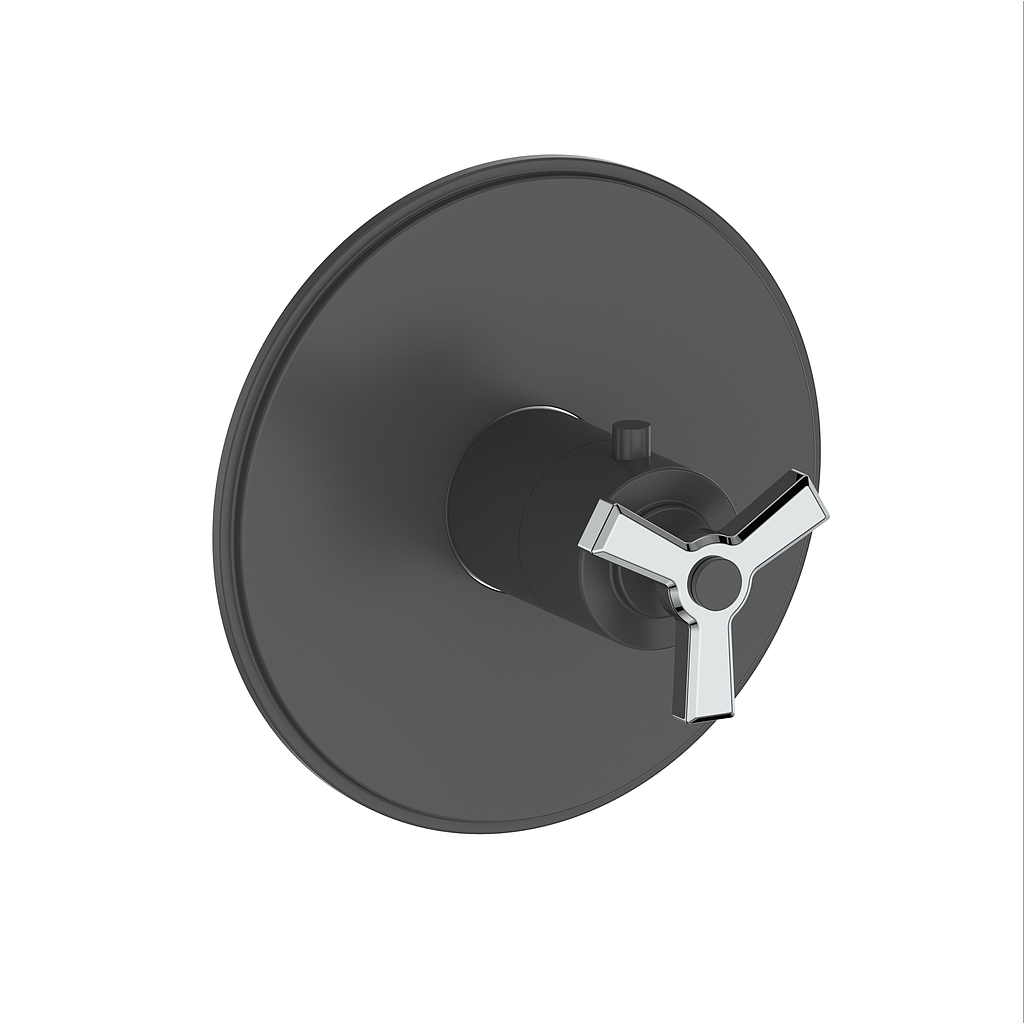 Vogt Zehn Trim for 3/4" Thermostatic Valve, 3-Spoke Handle - Chrome / Matte Black (TM.Z3.140.CB)