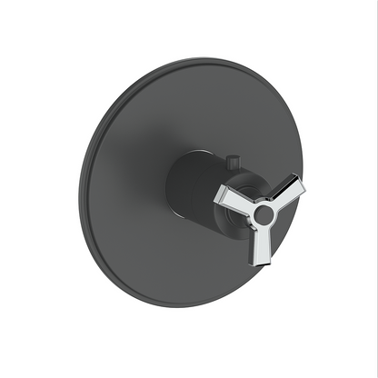 Vogt Zehn Trim for 3/4" Thermostatic Valve, 3-Spoke Handle - Chrome / Matte Black (TM.Z3.140.CB)